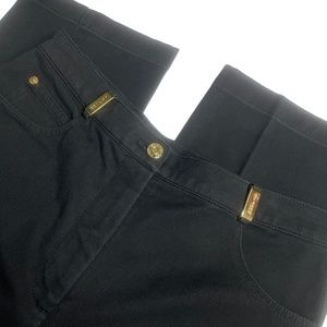 St John Sport 6 Cotton Spandex Straight Black Pants‎ Gold Accents Pockets
